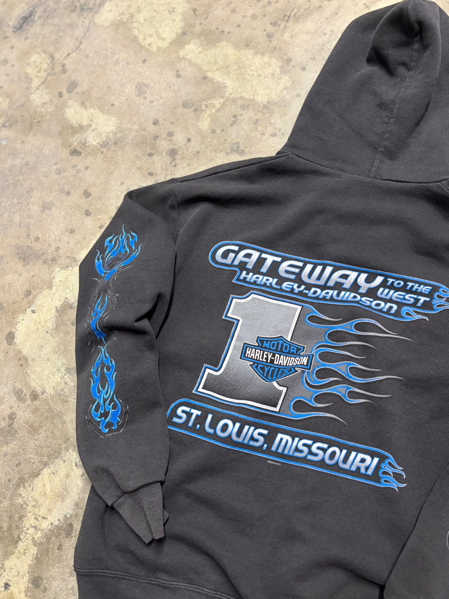 Vintage Harley Davidson Blue Flame zip up hoodie size medium