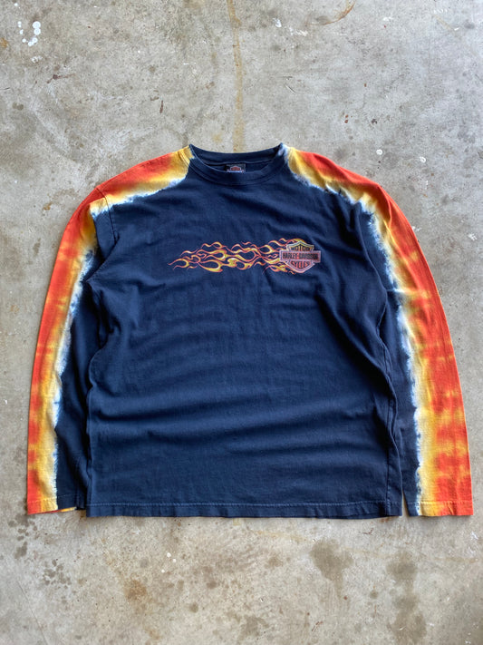 Vintage Harley Davidson tie dye flame long sleeve size large