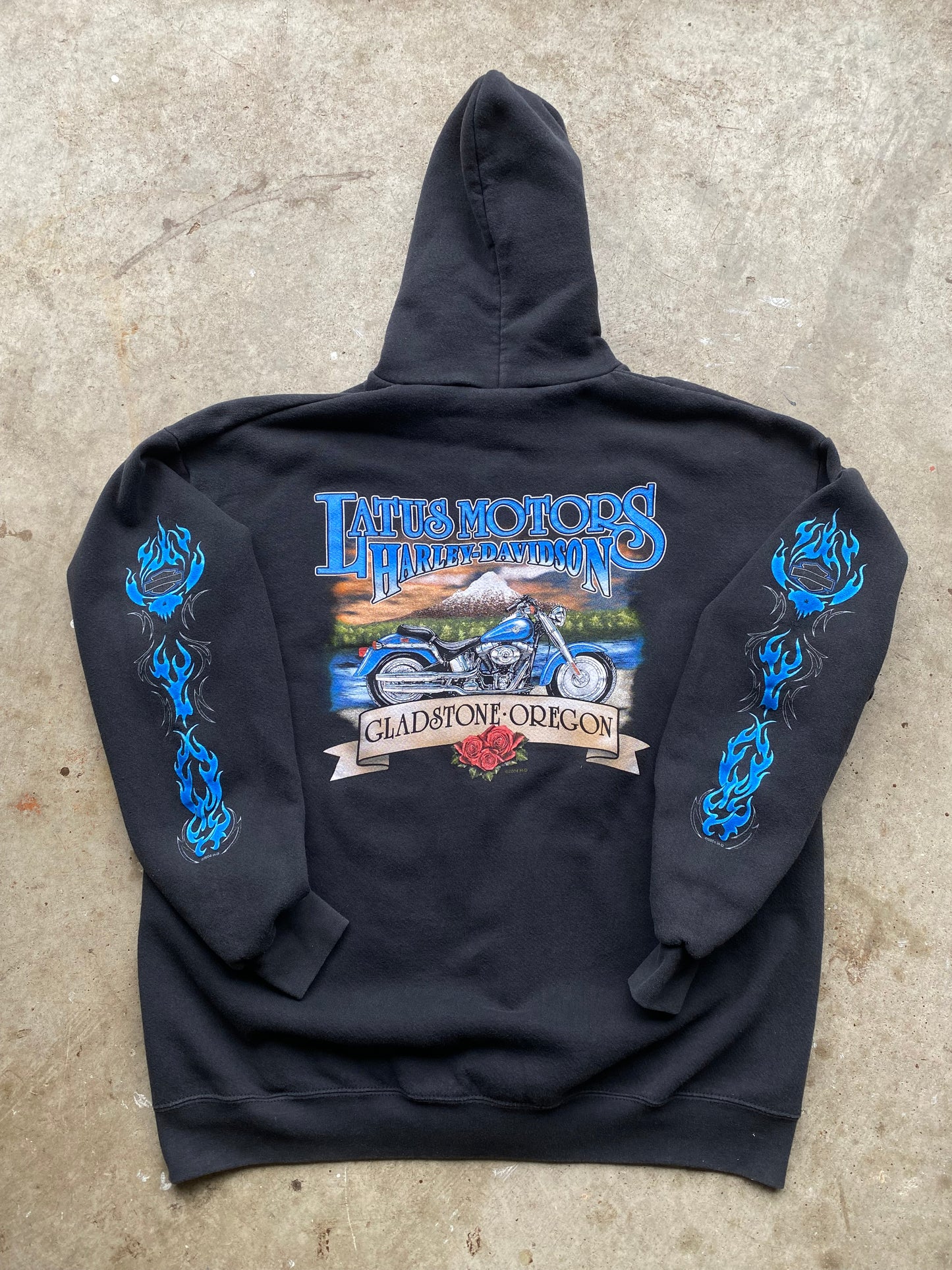Vintage Harley Davidson Blue Flame hoodie zip up size extra large