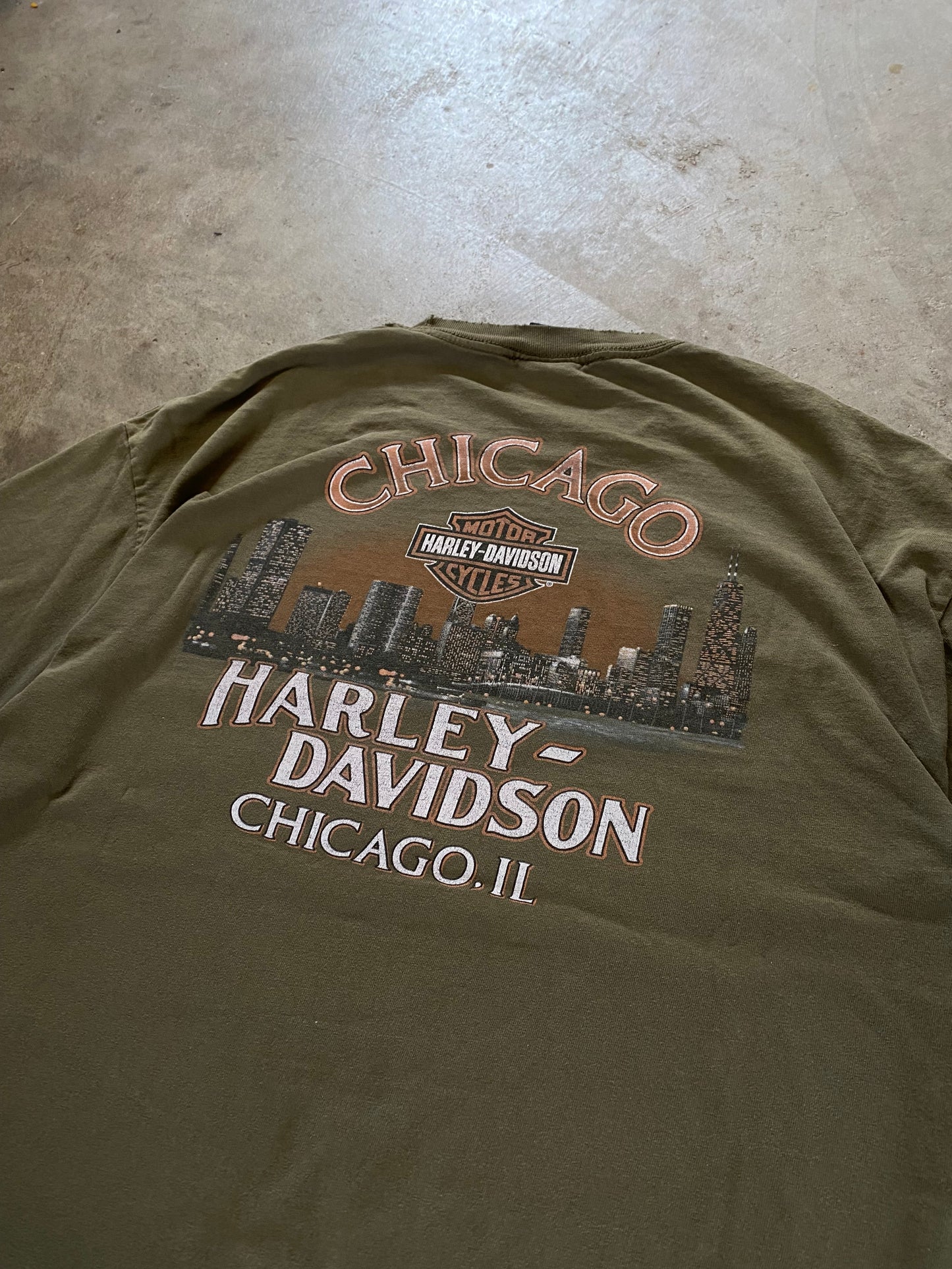 Y2K Harley Davidson Chicago Earth Tone shirt Size XL