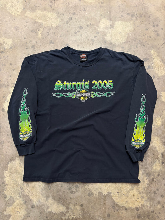 Vintage Harley Green Flame long sleeve size extra large