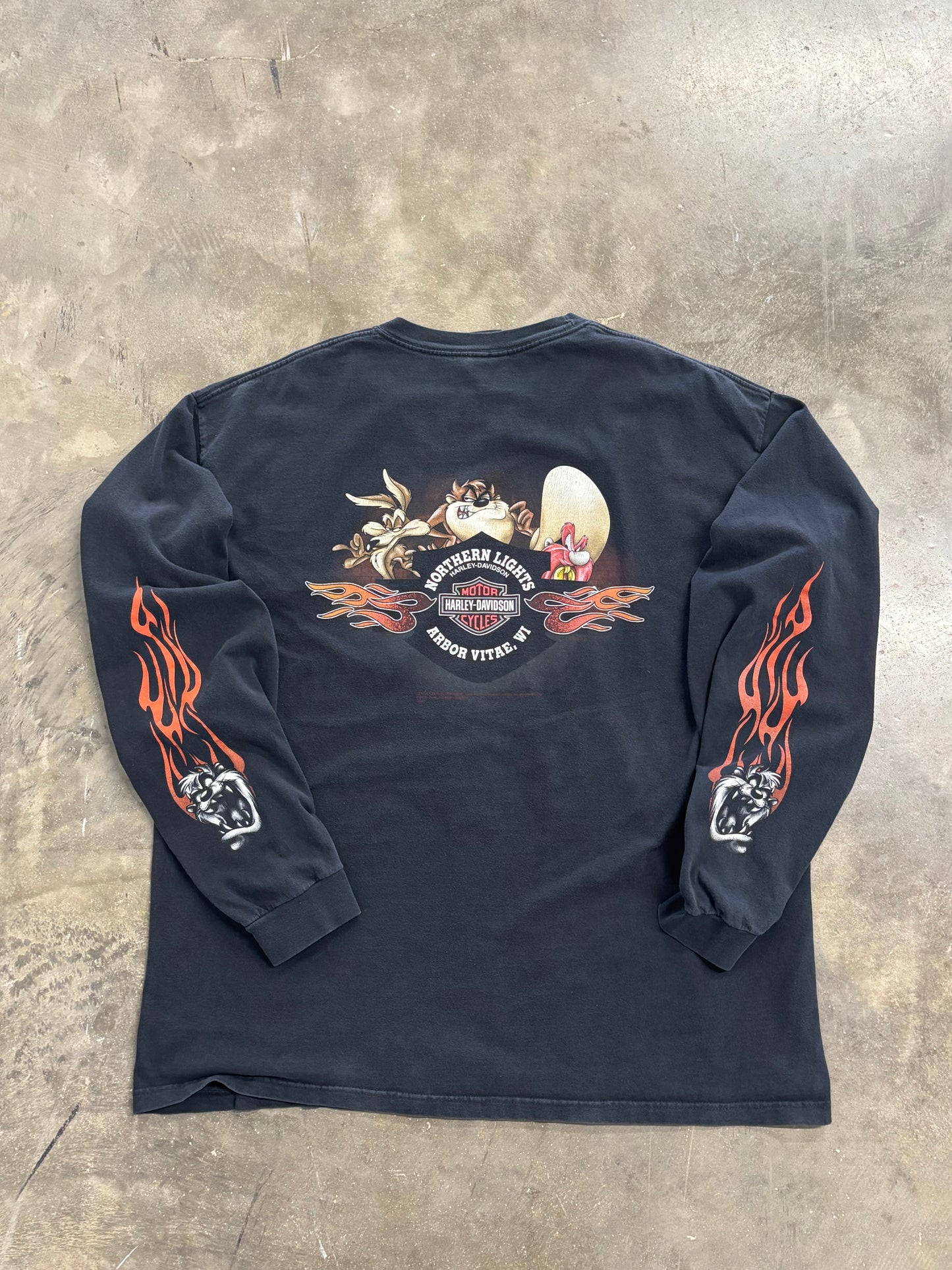 Vintage Harley Davidson Taz looney tunes flame long sleeve size xxl