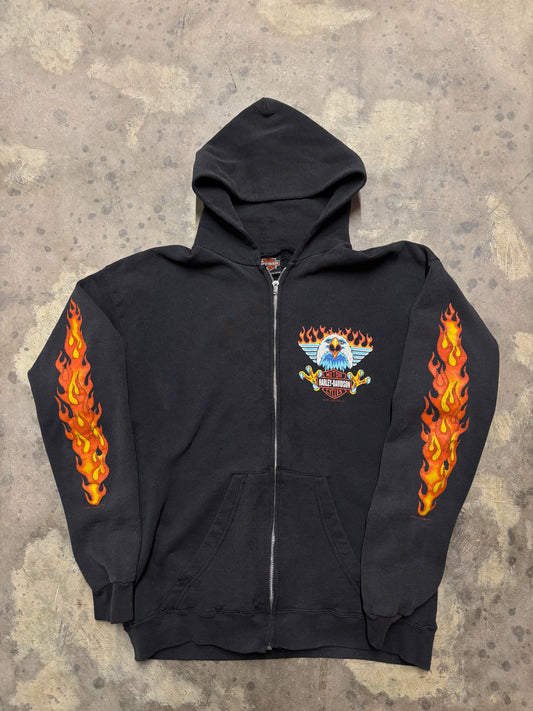Vintage Harley Davidson orange flame zip up hoodie size large