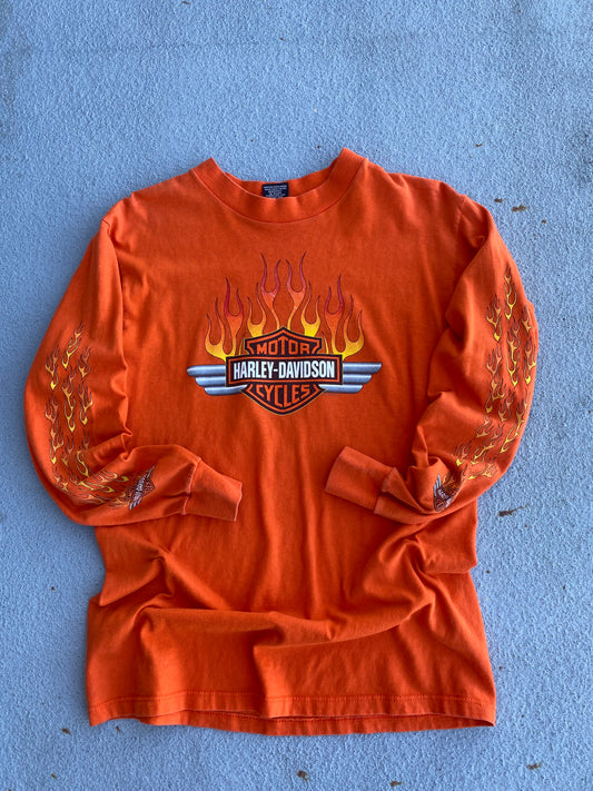 Vintage Harley Orange Flame long sleeve size medium