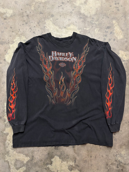 Vintage Harley Davidson Rising Orange Flame longsleeve shirt size XXXL