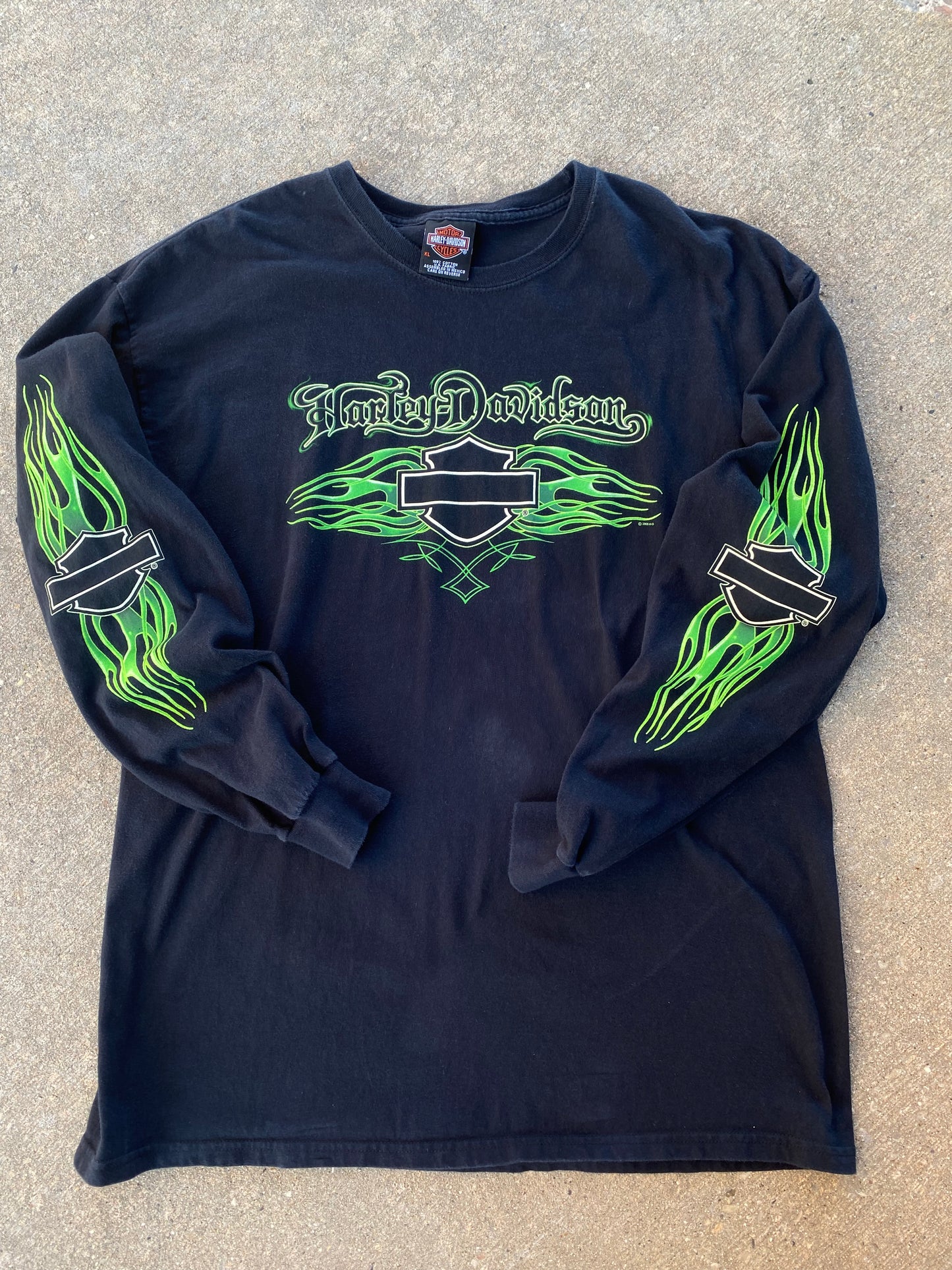 Vintage Harley Davidson green flame long sleeve size XL