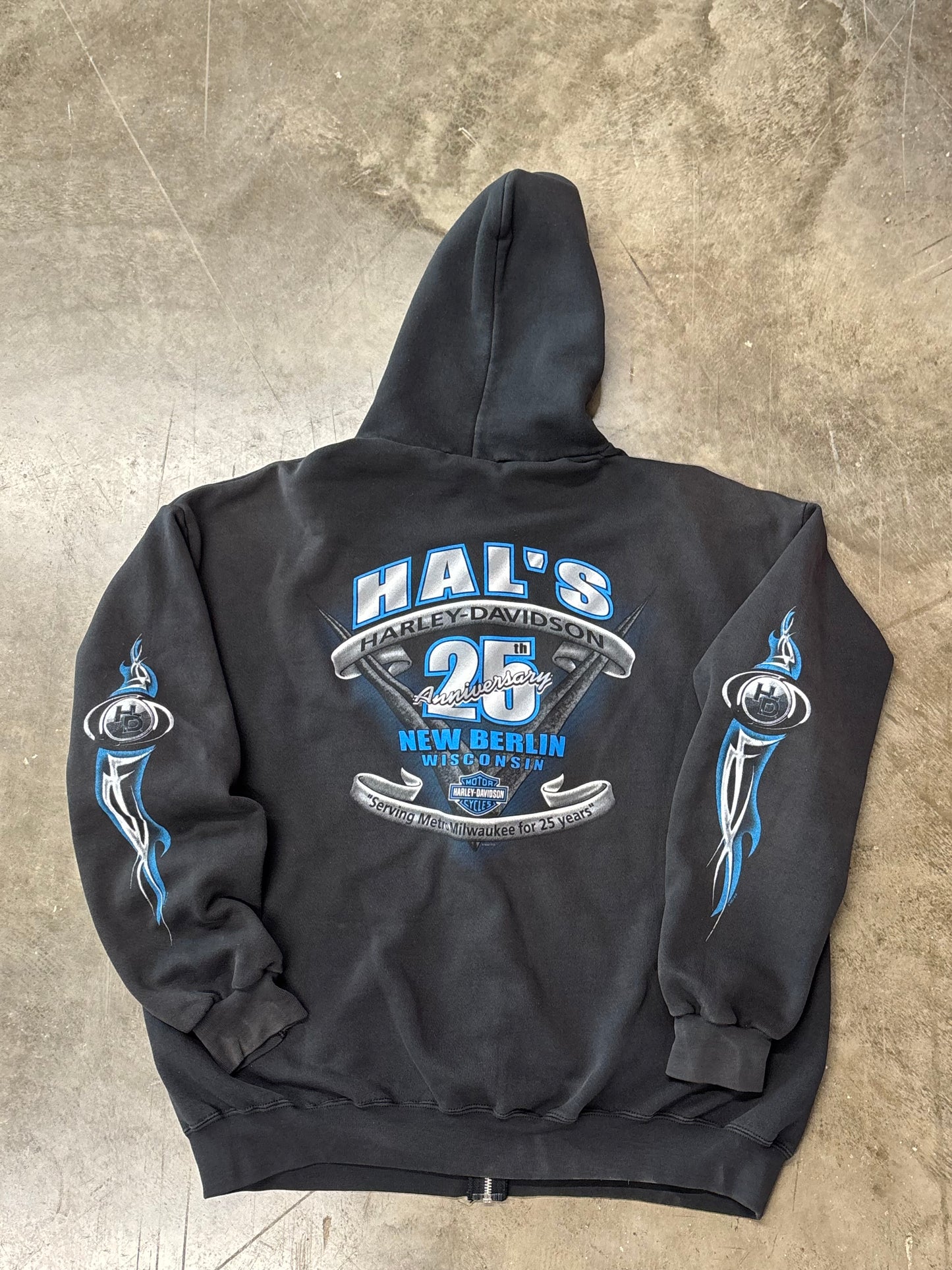 Vintage Harley Davidson Blue shield flame zip up hoodie size xl