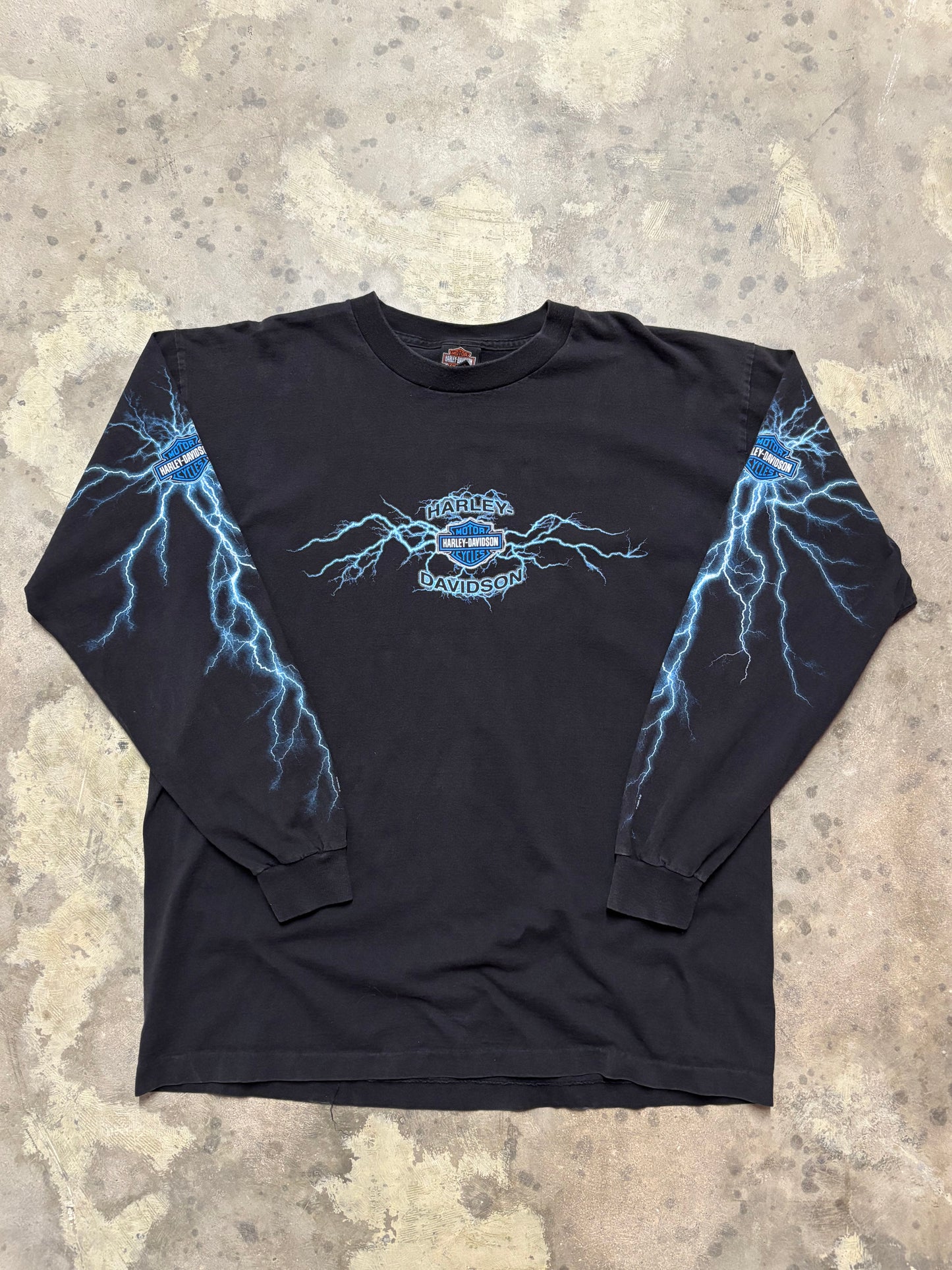 Vintage Harley Davidson Blue Lightning Explosion longsleeve shirt size XL