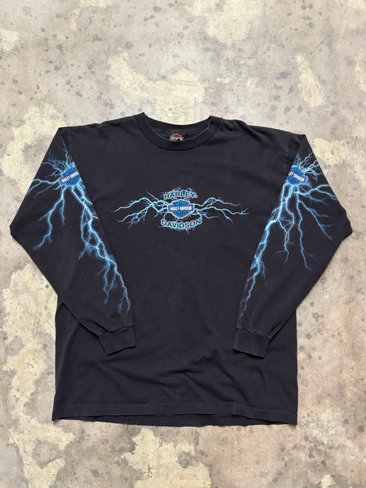 Vintage Harley Davidson Blue Lightning Explosion longsleeve shirt size XL