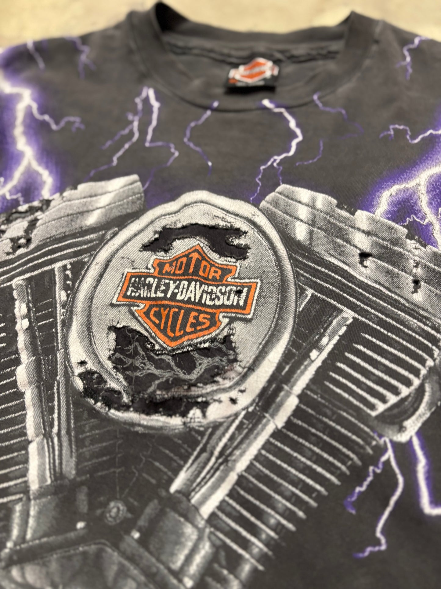 Vintage Harley Davidson purple lightening AOP shirt size XL