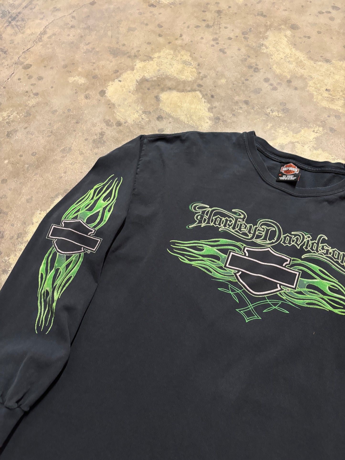 Vintage Harley Davidson Green Flame shirt size XL