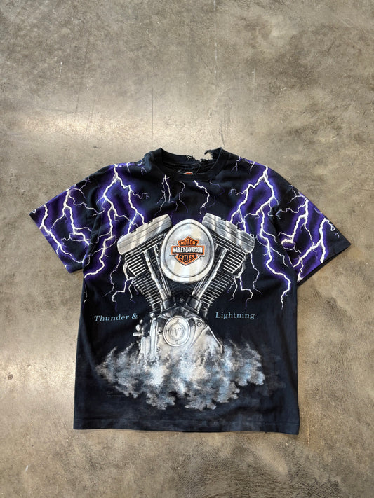 Vintage Harley Davidson Purple Lightning AOP shirt size large