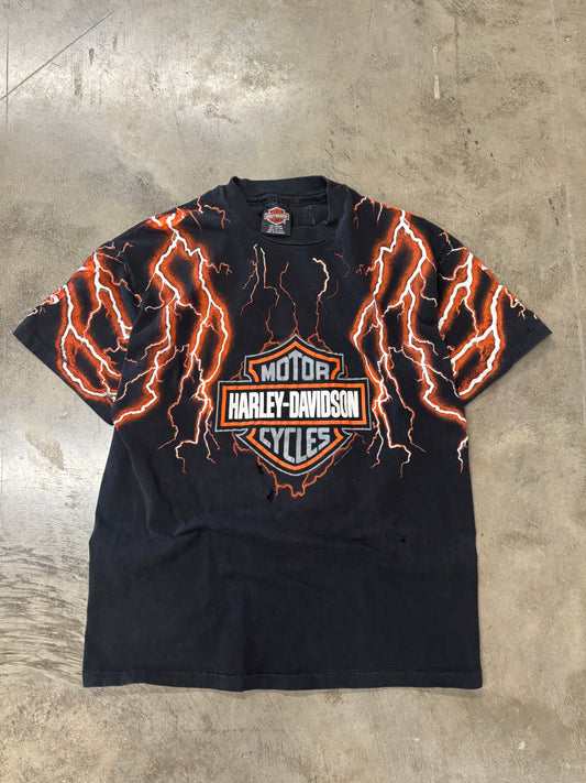 Vintage Harley Davidson orange lightning shirt size large