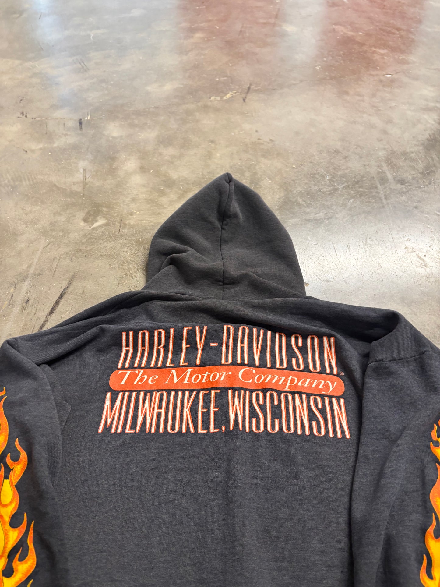 Vintage Harley Davidson Smoked out inferno flame zip up hoodie size large