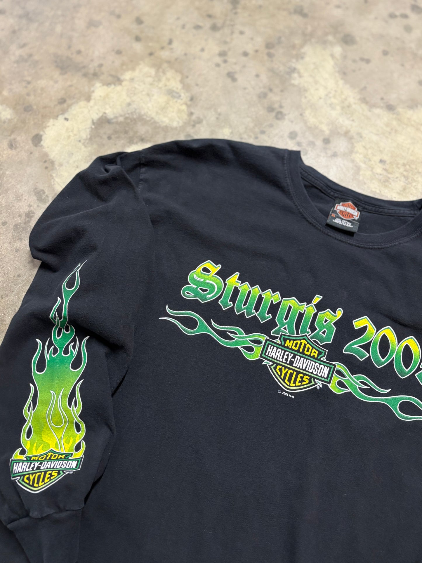Vintage Harley Davidson Green Flame Longsleeve shirt XL