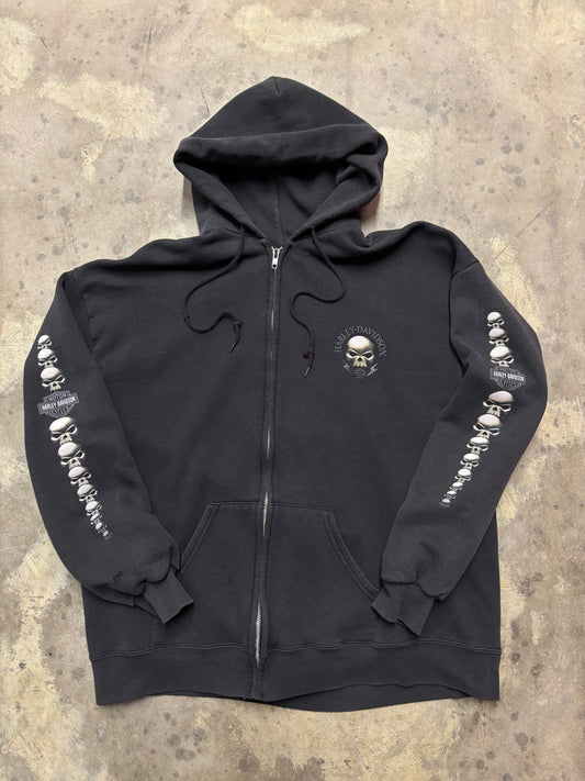 Vintage Harley Davidson skull zip up hoodie size large