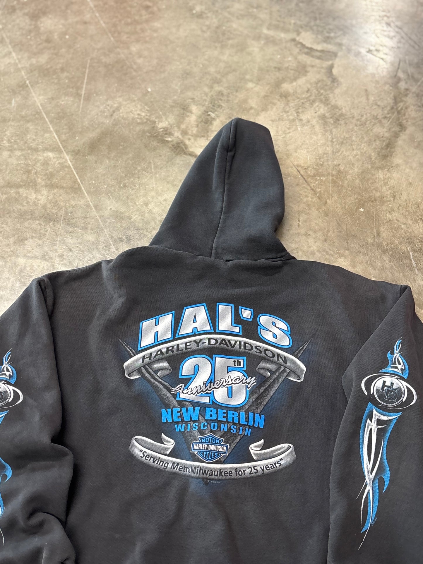 Vintage Harley Davidson Blue shield flame zip up hoodie size xl