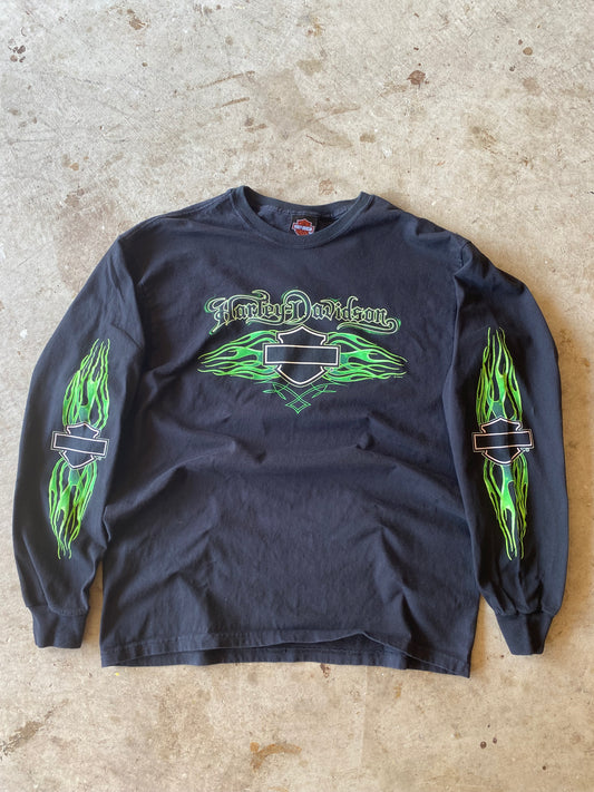 Vintage Harley Davidson green long sleeve shirt Size Large