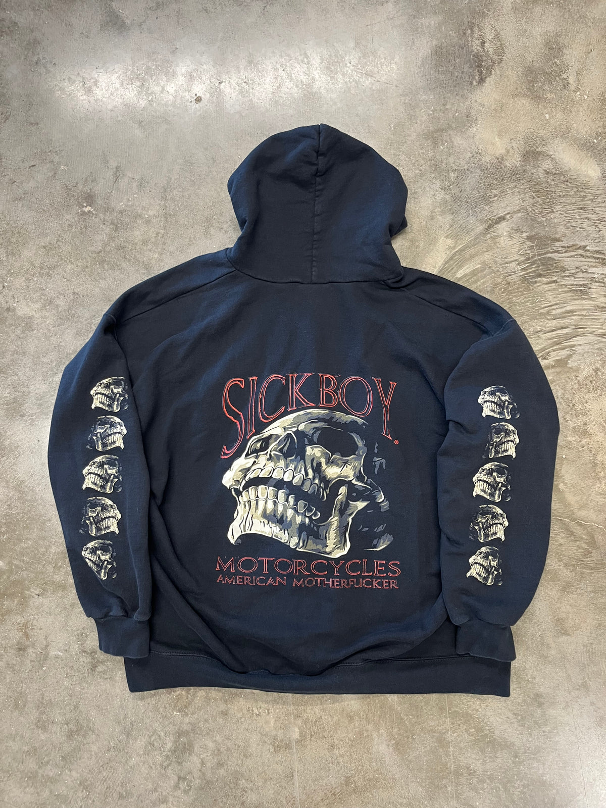 Sick boy motorcycles skullpile zip up hoodie size extra large