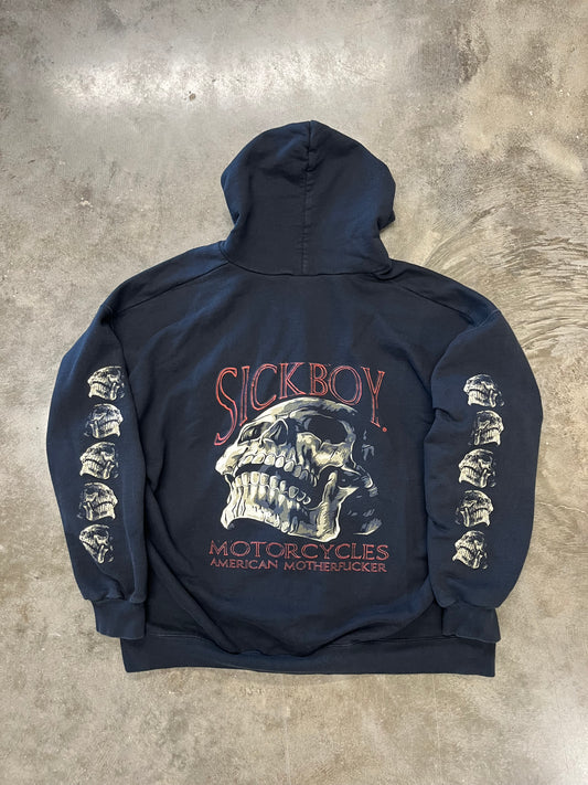 Sick boy motorcycles skullpile zip up hoodie size extra large