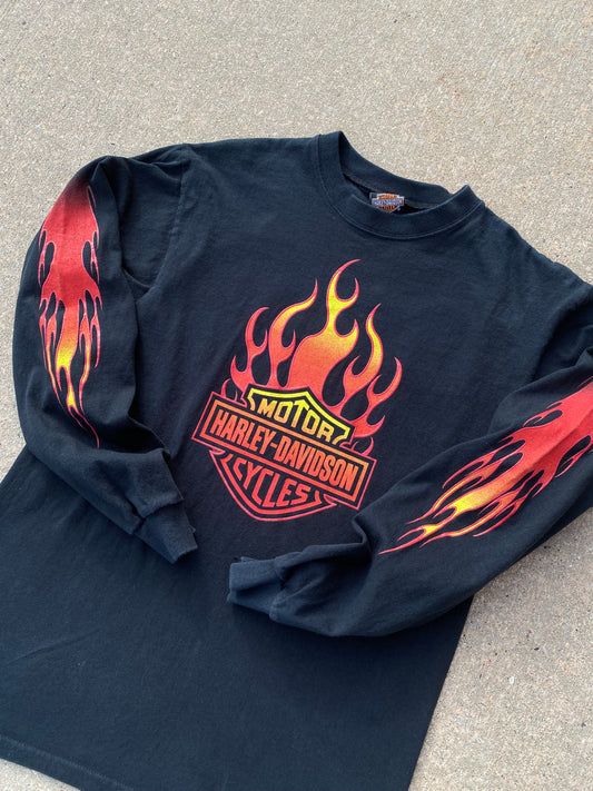 Harley Davidson Red flame logo king sleeve size large