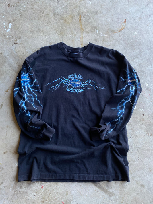 Vintage Harley Davidson Blue Lightning long sleeve shirt size extra large