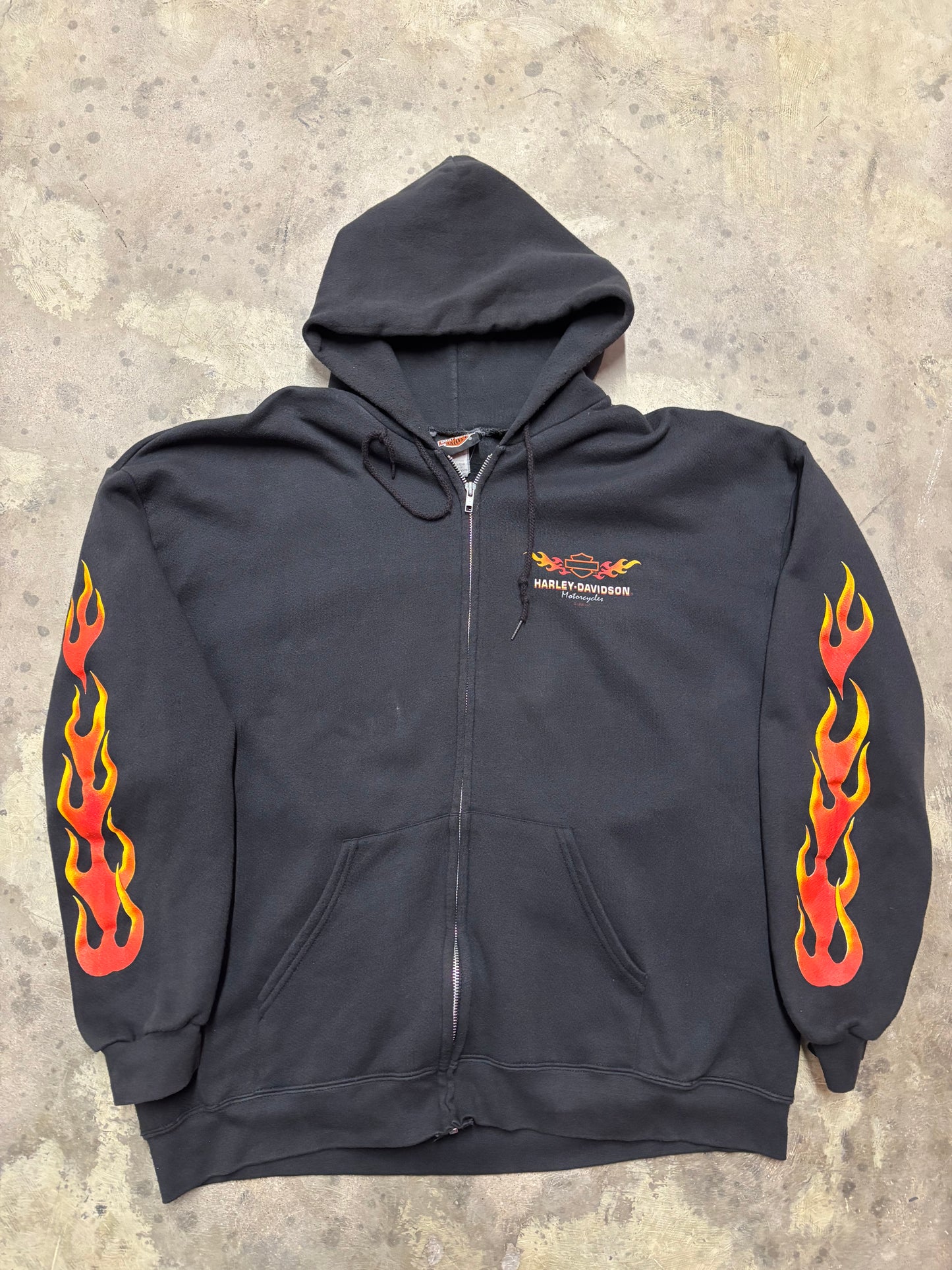 Vintage Harley Davidson flame sleeve zip up hoodie size XL