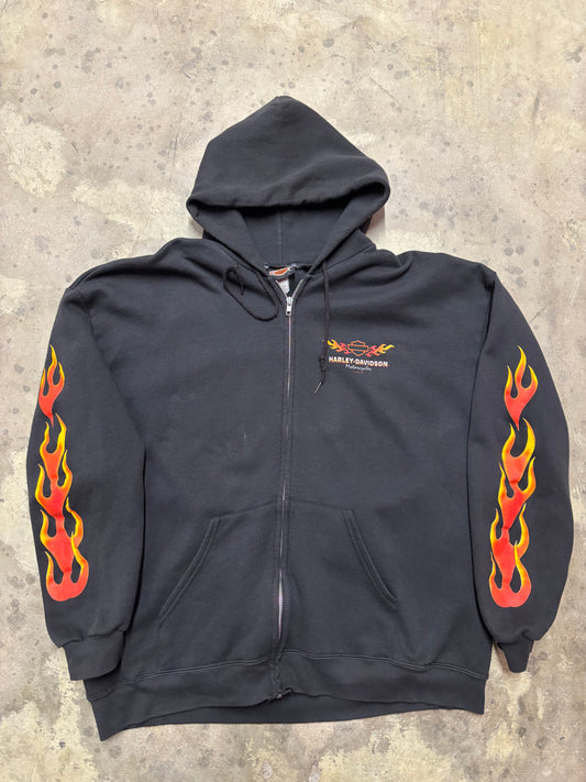 Vintage Harley Davidson flame sleeve zip up hoodie size XL