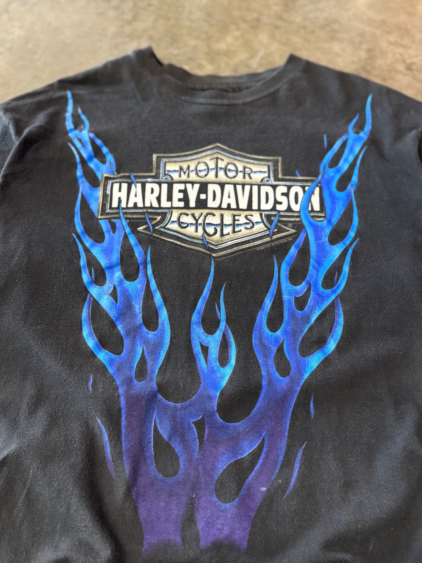 Vintage Harley Davidson V Twin blue flame long sleeve size xl