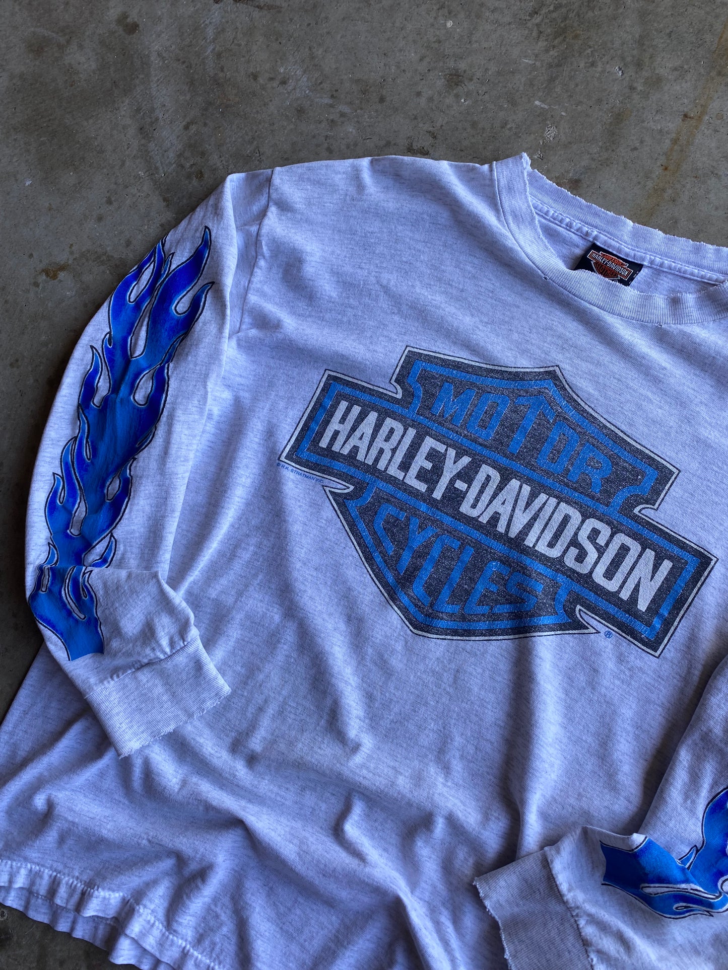 Vintage Harley Davidson Blue Flame Grey Blank Variant size large