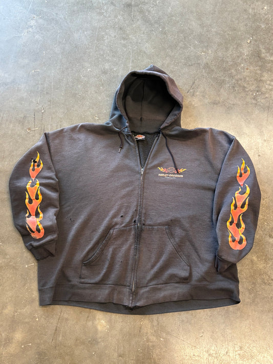 Vintage Faded and Thrashed Harley Davidson Zip Up Size xxxl