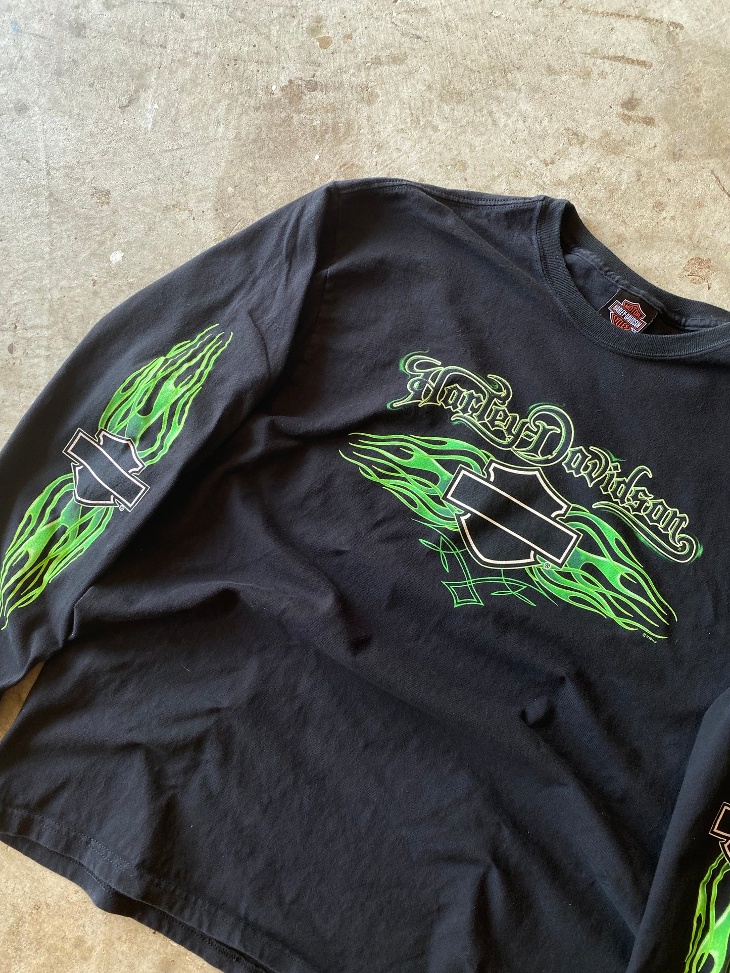 Vintage Harley Davidson green long sleeve shirt Size Large