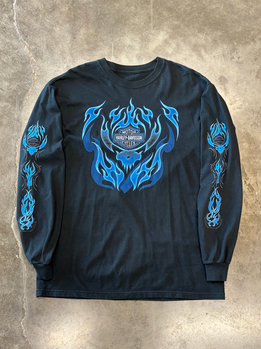 Vintage Harley Davidson blue flame long sleeve size large
