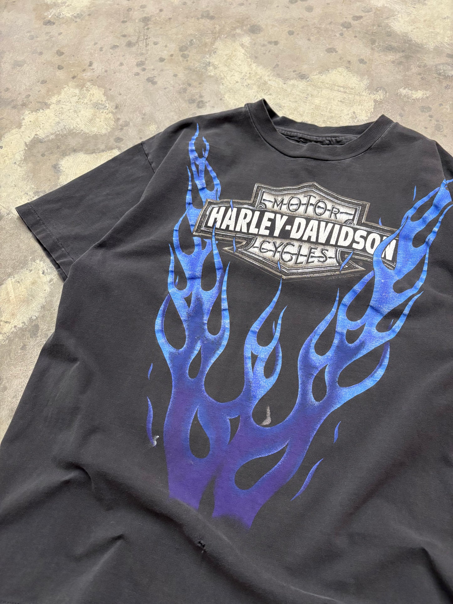 Vintage Harley Davidson Blue Flame V Twin size large