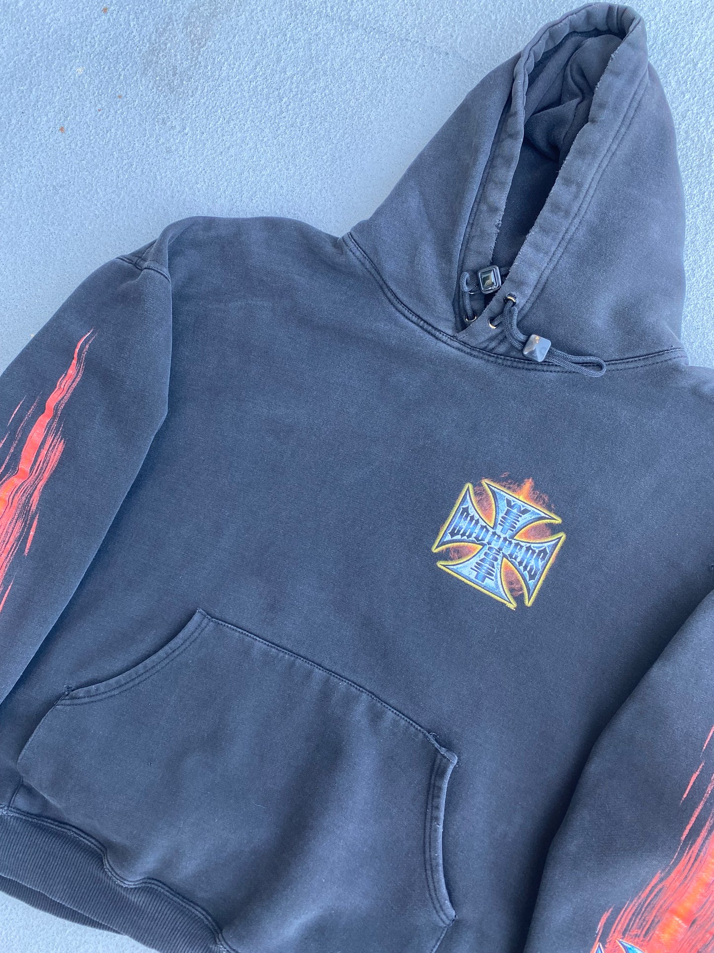 Vintage West Coast Choppers Flaming Sleeves Hoodie Size XXL