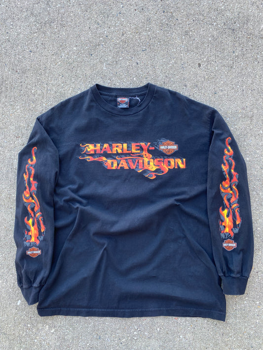 Vintage Harley Davidson simple flame text logo long sleeve shirt size extra large