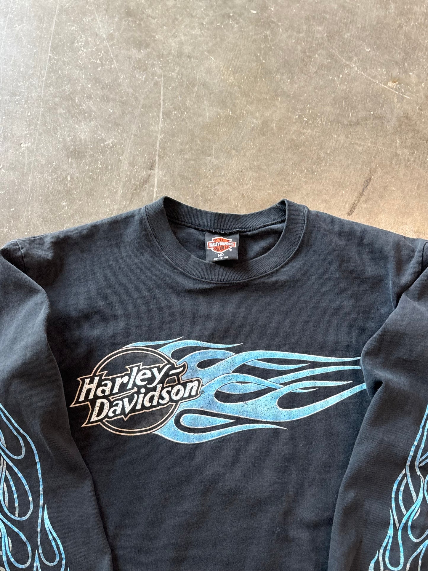 Vintage Harley Davidson blue flame long sleeve size medium