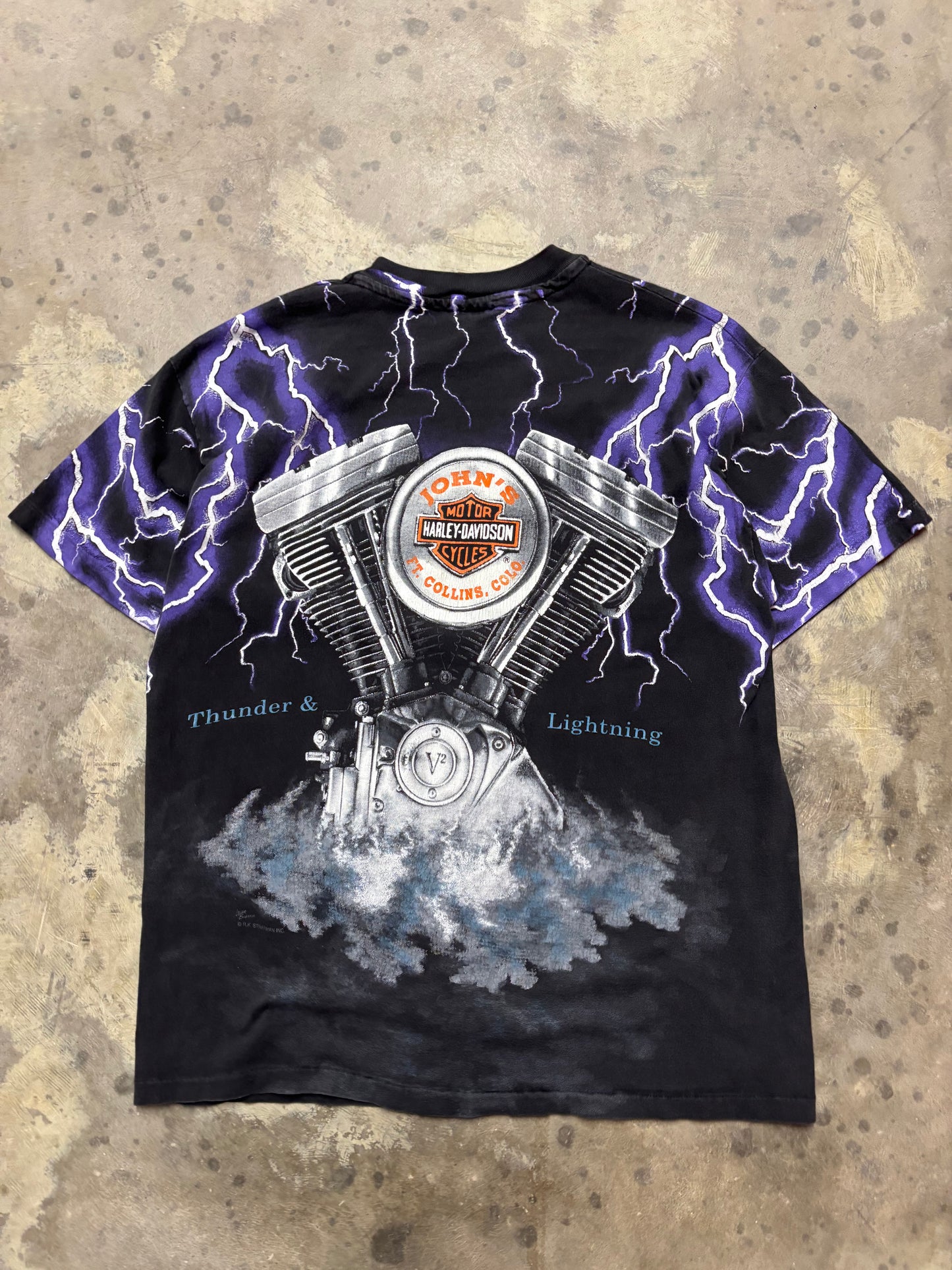 Vintage Harley Davidson Lightning AOP shirt size large