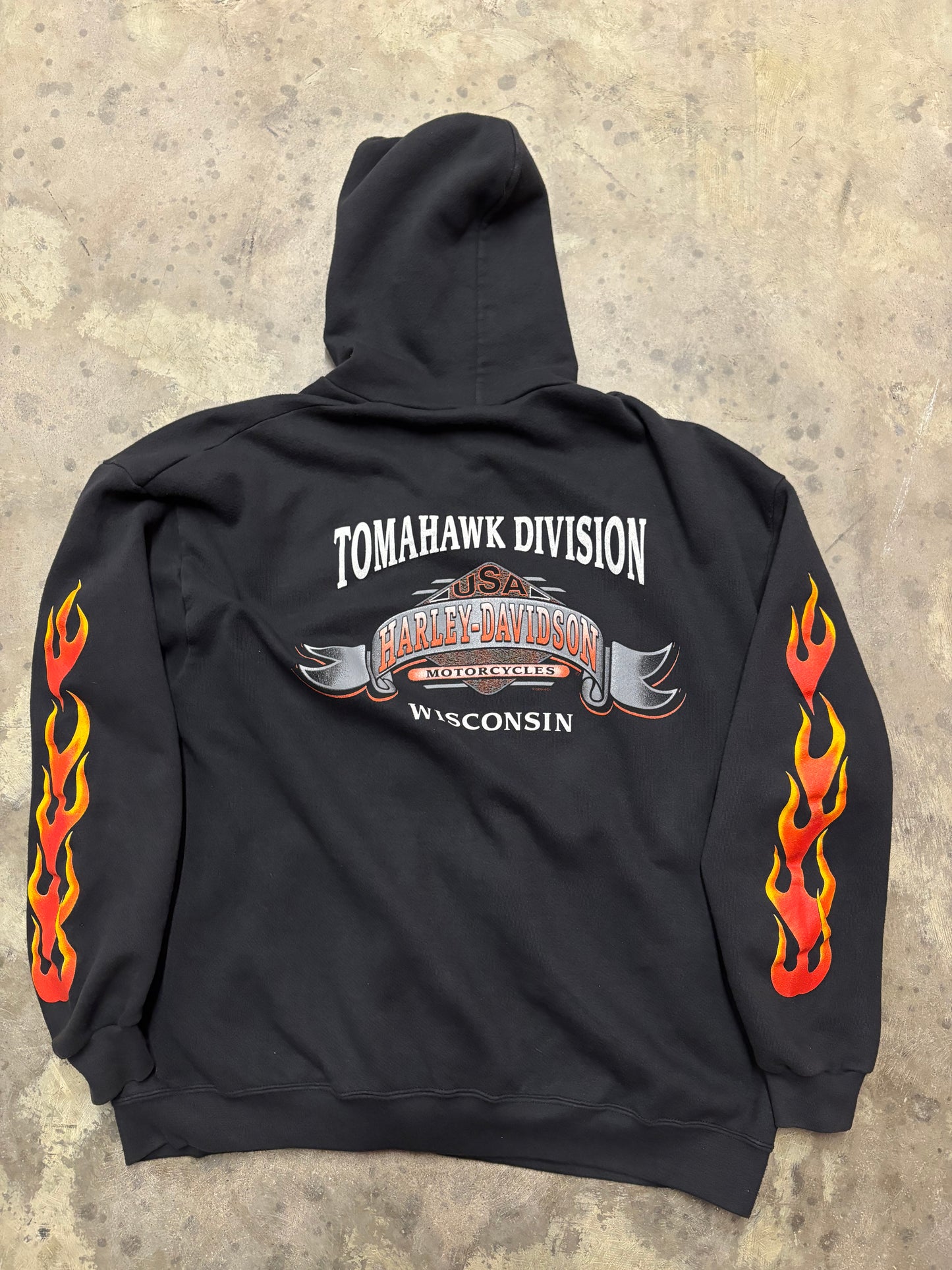 Vintage Harley Davidson flame sleeve zip up hoodie size XL