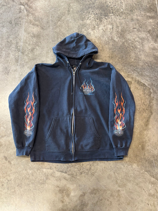 Vintage Harley Davidson flame and lighting zip up hoodie size large