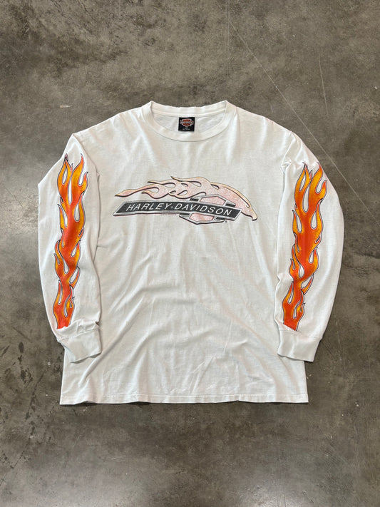 Vintage Harley Davidson white orange flame long sleeve size large