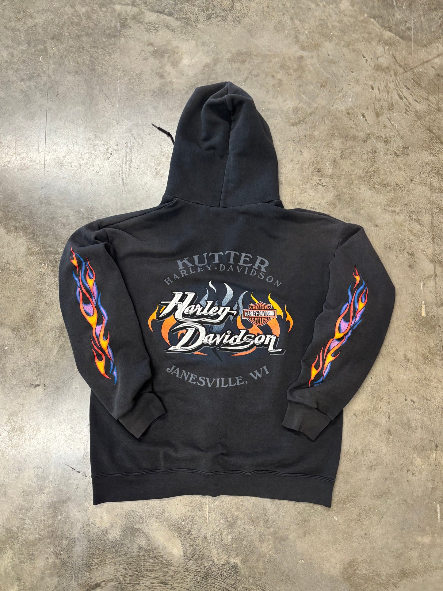 Vintage Harley Flame Zip up hoodie size large