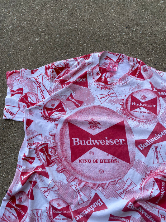 Vintage 1990 Budweiser bottle cap AOP shirt Size XL