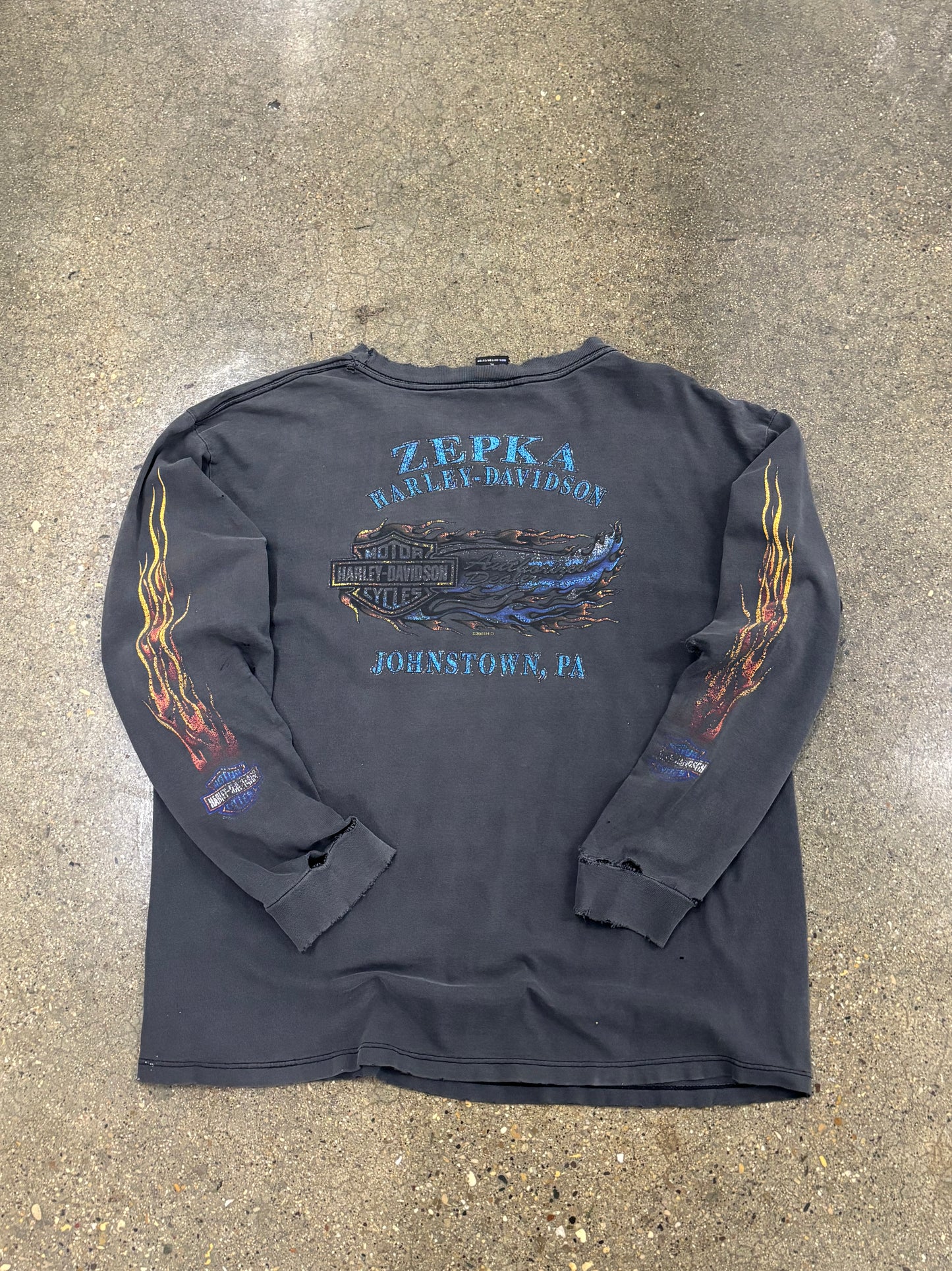 Vintage Thrashed and Faded out Harley Long sleeve flaming eagle size xl shirt