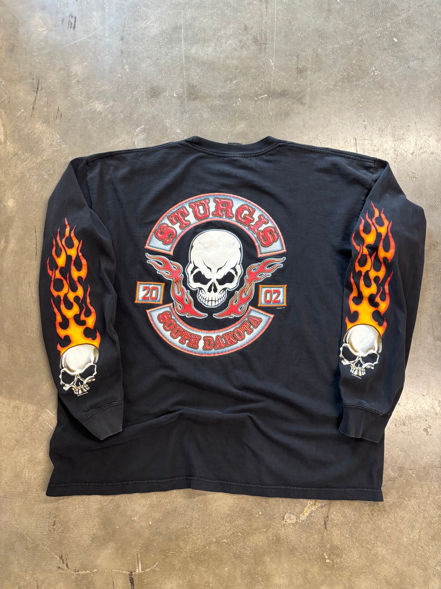 Vintage Biker flaming skull long sleeve size XXL