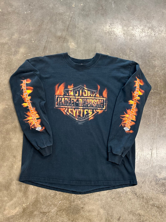Vintage Harley Davidson Flame ball long sleeve size xl