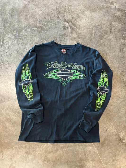 Vintage Harley Davidson Green flame long sleeve size large