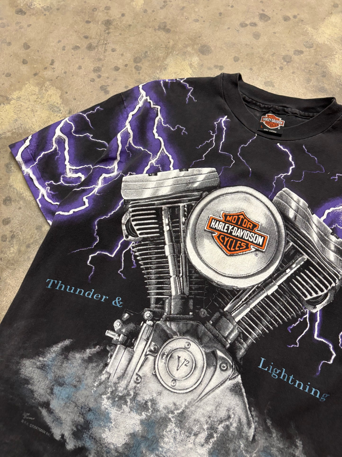 Vintage Harley Davidson Lightning AOP shirt size large
