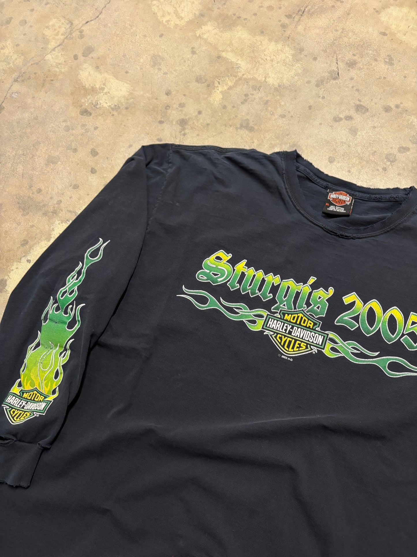 Vintage Harley Green Flame long sleeve size extra large