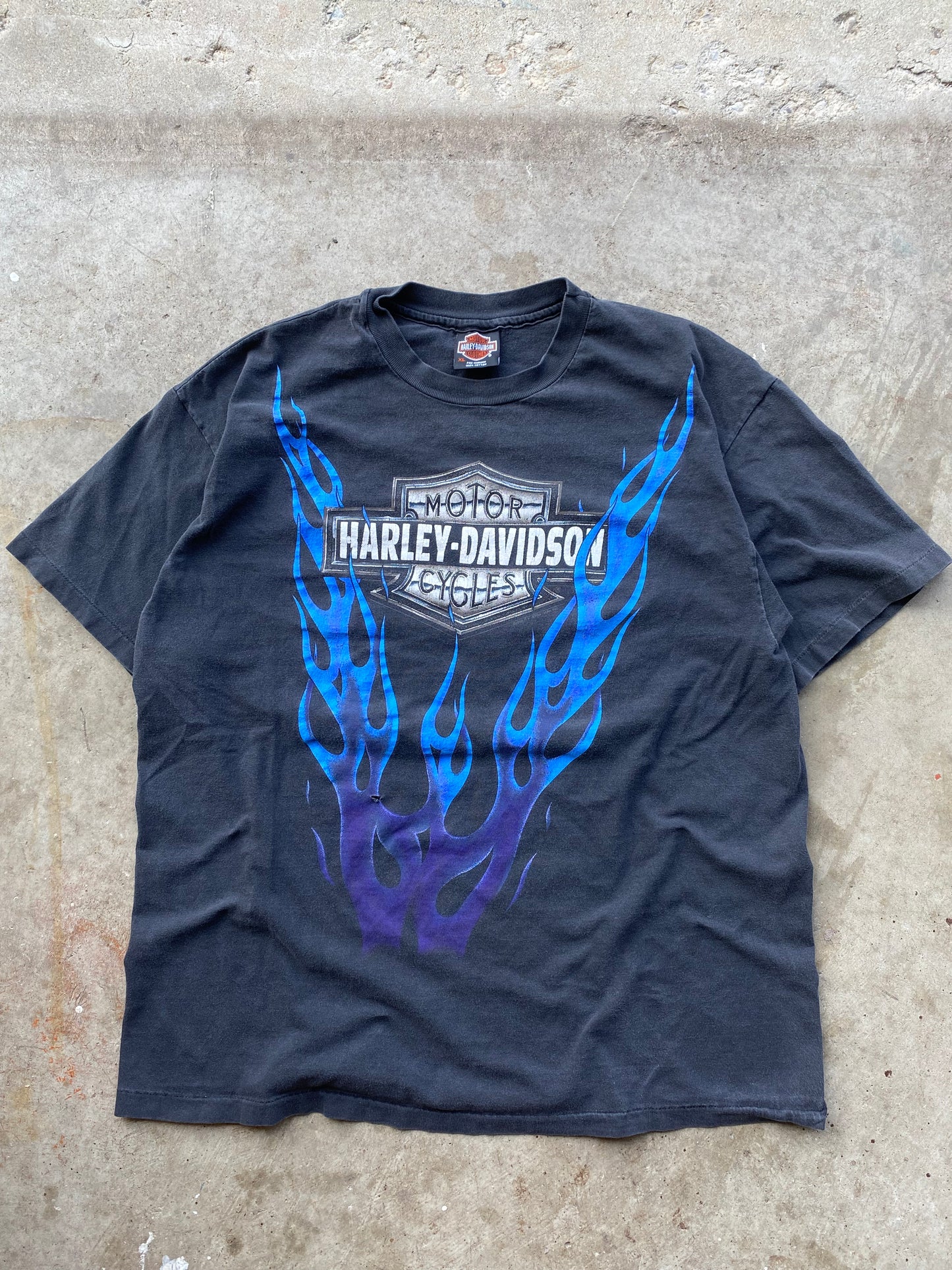 Vintage Harley Davidson Blue Flame Size XL